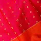 Pink Kanjivaram Silk Saree With Orange Zari Border