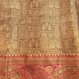 Majestic Antique Bronze And Crimson Red Kanjivaram Silk Saree With Gold Zari Peacock Motifs