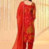 Dark Crimson Pink Floral Silk Blend Kurta Set