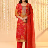 Dark Crimson Pink Floral Silk Blend Kurta Set