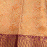 Peach Kanjivaram Silk Saree With Purple Border And Gold Zari Diamond Lattice Weave