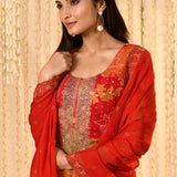Dark Crimson Pink Floral Silk Blend Kurta Set