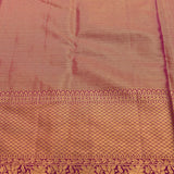 Peach Kanjivaram Silk Saree With Purple Border And Gold Zari Diamond Lattice Weave