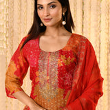 Dark Crimson Pink Floral Silk Blend Kurta Set