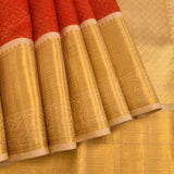 Pure Kanjivaram Silk Saree — Red With Cream Gold Zari Border & Antique Gold Paisley Pallu