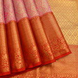 Pink Kanjivaram Silk Saree With Red Border And Gold Zari Floral Lattice Weave