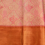 Pink Kanjivaram Silk Saree With Red Border And Gold Zari Floral Lattice Weave