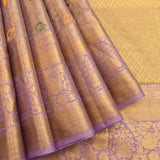 Lavender Kanjivaram Silk Saree With Gold Zari Border And Multicolour Bird Butti