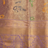 Lavender Kanjivaram Silk Saree With Gold Zari Border And Multicolour Bird Butti