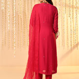 Crimson Pink Embroidered Satin Kurta Set