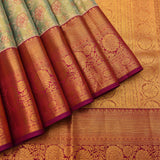 Mint Green Kanjivaram Silk Saree With Magenta Floral Zari Border