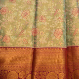 Mint Green Kanjivaram Silk Saree With Magenta Floral Zari Border