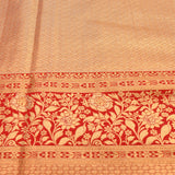 Sage Green Kanjivaram Silk Saree With Red Border And Multicolour Floral Weave