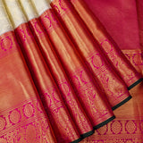 Regal Off-White Kanjivaram Silk Saree With Grand Pink And Gold Zari Border