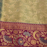 Sage Green Kanjivaram Silk Saree With Purple Border And Multicolour Paisley Weave