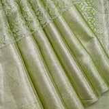 Olive Green Kanjivaram Silk Saree With Gold Zari Floral Jaal And Geometric Pallu