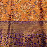 Mustard Orange Kanjivaram Silk Saree With Violet Paisley Weave And Medallion Pallu