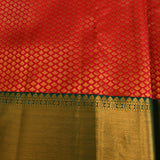 Pure Kanjivaram Silk Saree — Tomato Red With Peacock Green Zari Border & Peacock Motif Pallu