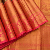 Burnt Orange Kanjivaram Silk Saree With Rani Pink Woven Paisley Border