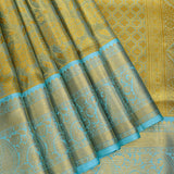 Gold Tissue Kanjivaram Silk Saree With Turquoise Woven Border