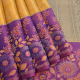 Mustard Yellow Kanjivaram Silk Saree With Purple Border And Multicolour Sunflower Weave