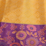 Mustard Yellow Kanjivaram Silk Saree With Purple Border And Multicolour Sunflower Weave