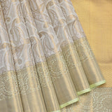 Silver-Gold Kanjivaram Silk Saree With Pista Green Border