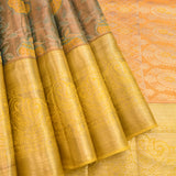 Brown Kanjivaram Silk Saree With Olive Border And Multicolour Floral Weave