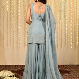Powder Blue Floral Embroidered Georgette Kurta Set