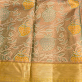 Brown Kanjivaram Silk Saree With Olive Border And Multicolour Floral Weave