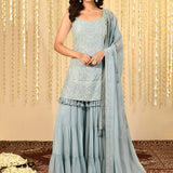 Powder Blue Floral Embroidered Georgette Kurta Set