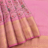 Pink Kanjivaram Silk Saree With Self Border And Gold Zari Floral Weave