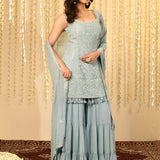 Powder Blue Floral Embroidered Georgette Kurta Set