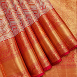 Silver & Red Kanjivaram Saree With Heavy Gold Zari Woven Border