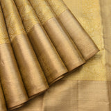 Gold Kanjivaram Silk Saree With Self Border And Tonal Leaf Weave