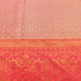 Peach Kanjivaram Silk Saree With Teal Pallu And Pink Bird Motif Border