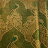 Striking Forest Green And Coral Pink Kanjivaram Silk Saree With Peacock Motifs