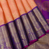 Peach Kanjivaram Silk Saree With Purple Zari-Woven Border & Paisley Pallu
