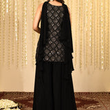 Black Floral Embroidered Georgette Kurta Set