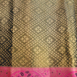 Olive Green Kanjivaram Silk Saree With Hot Pink Peacock Zari Border