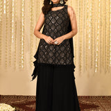 Black Floral Embroidered Georgette Kurta Set