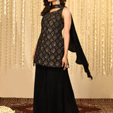 Black Floral Embroidered Georgette Kurta Set