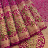 Magenta Kanjivaram Silk Saree With Gold Zari Elephant Motif Border