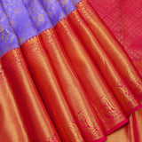 Lavender Purple Kanjivaram Silk Saree With Gold Zari Floral Butti Body & Contrast Red-Pink Heavy Zari Pallu