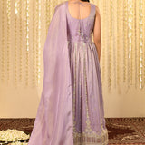 Heather Purple Floral Embroidered Tissue Anarkali Set