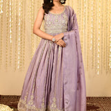 Heather Purple Floral Embroidered Tissue Anarkali Set