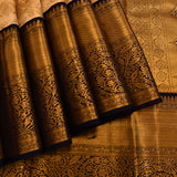Exquisite Cream And Midnight Blue Kanjivaram Silk Saree With Gold Zari Brocade