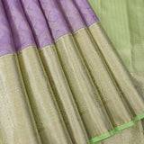 Lavender Kanjivaram Silk Saree With Gold Zari Border And Green Pallu