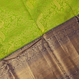 Lime Green Kanjivaram Silk Saree With Gold Zari Floral Jaal Body & Navy Blue Contrast Zari Pallu