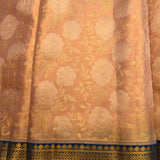 Peach Kanjivaram Silk Saree With Navy Blue Woven Peacock Border